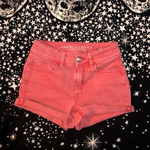 Red denim shorts